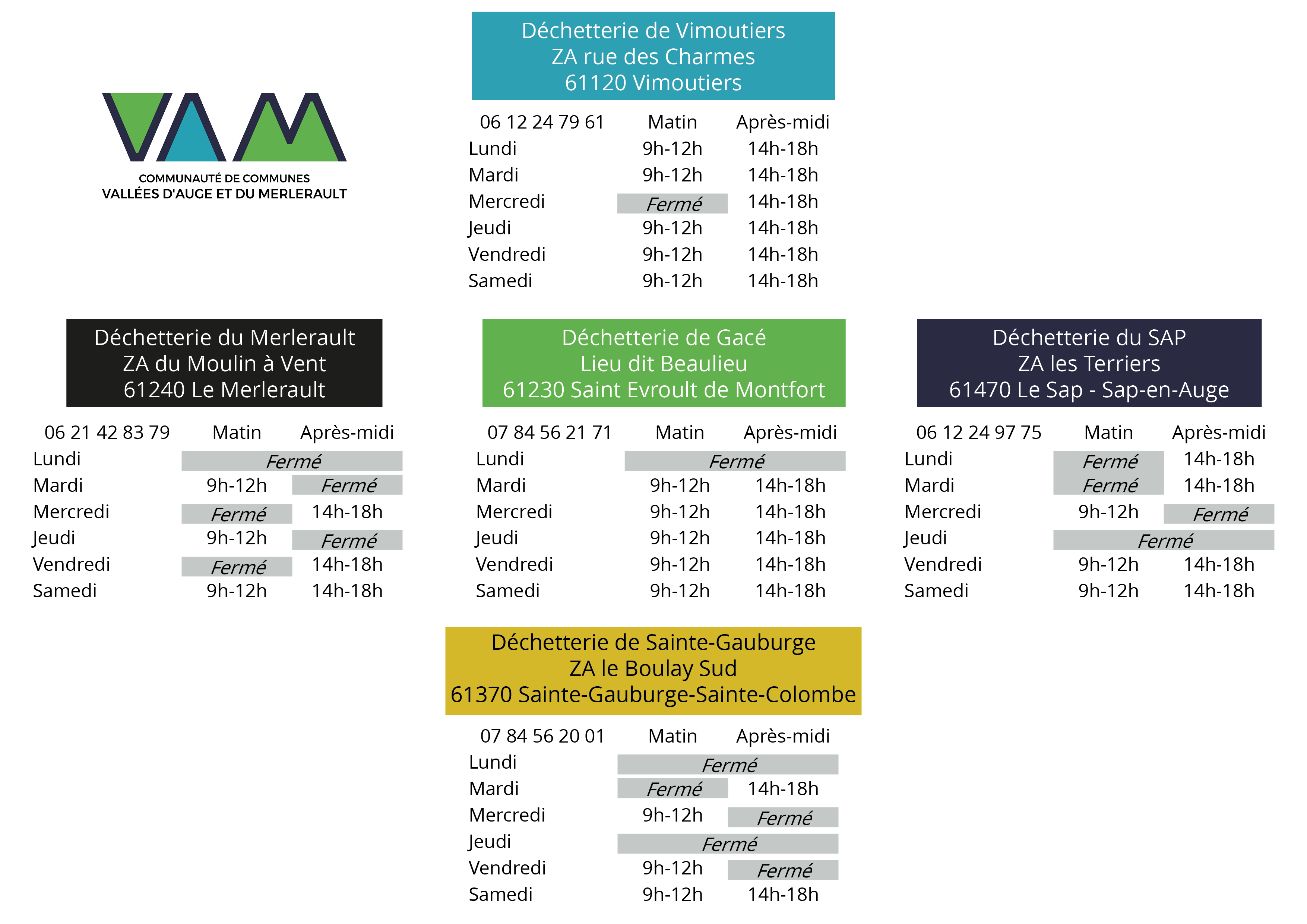 Tableau horaires déchets