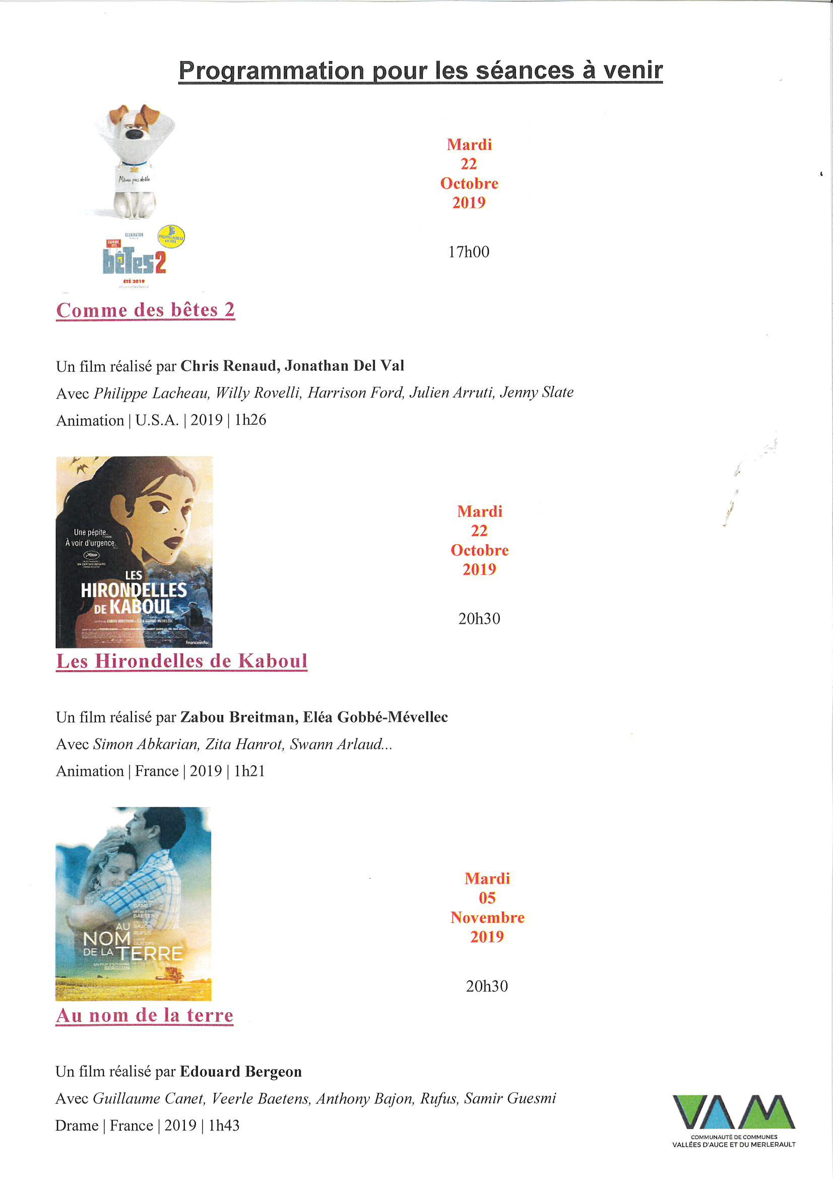 programmation ciné oct2019