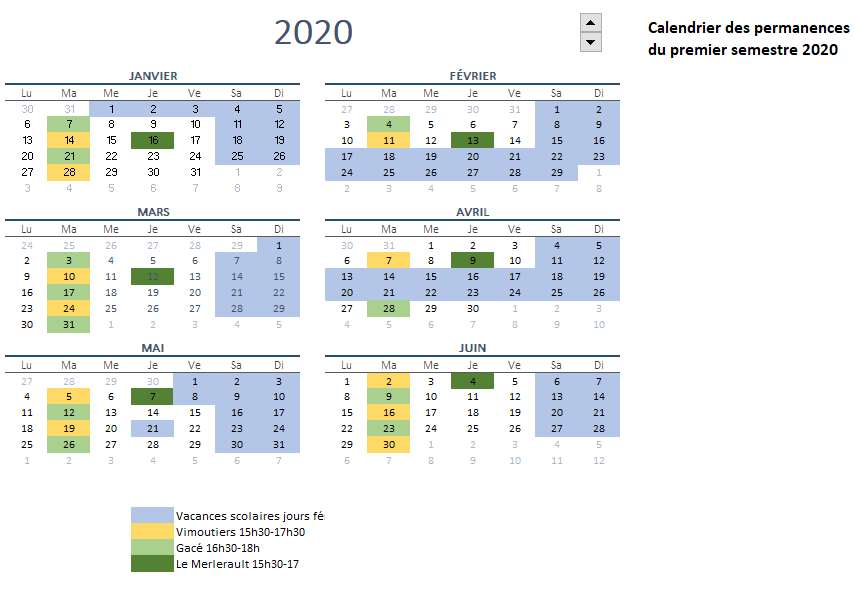 calendrier ramii des permanences 1er semestre 2020