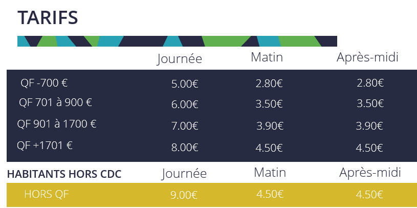 Tarifs centre de Loisirs