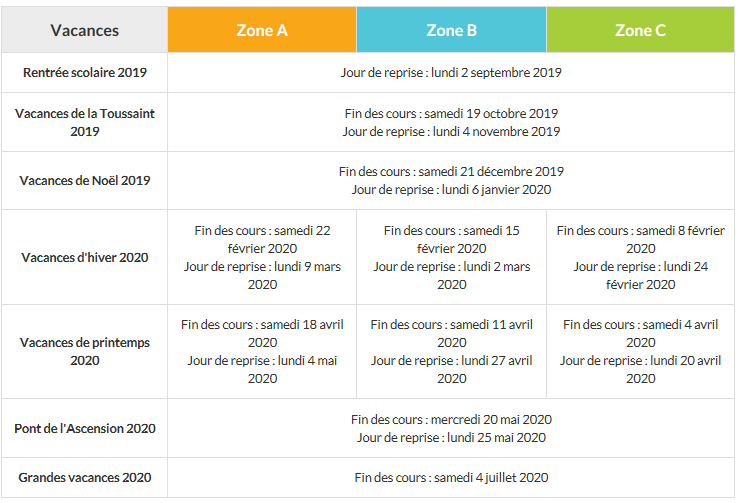 calendrier scolaire